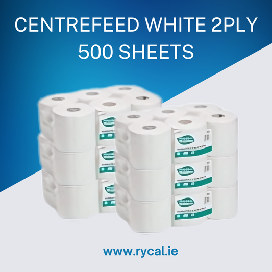 Centrefeed White 2‑Ply 500 Sheet Roll — Full Pallet (91 Cases)