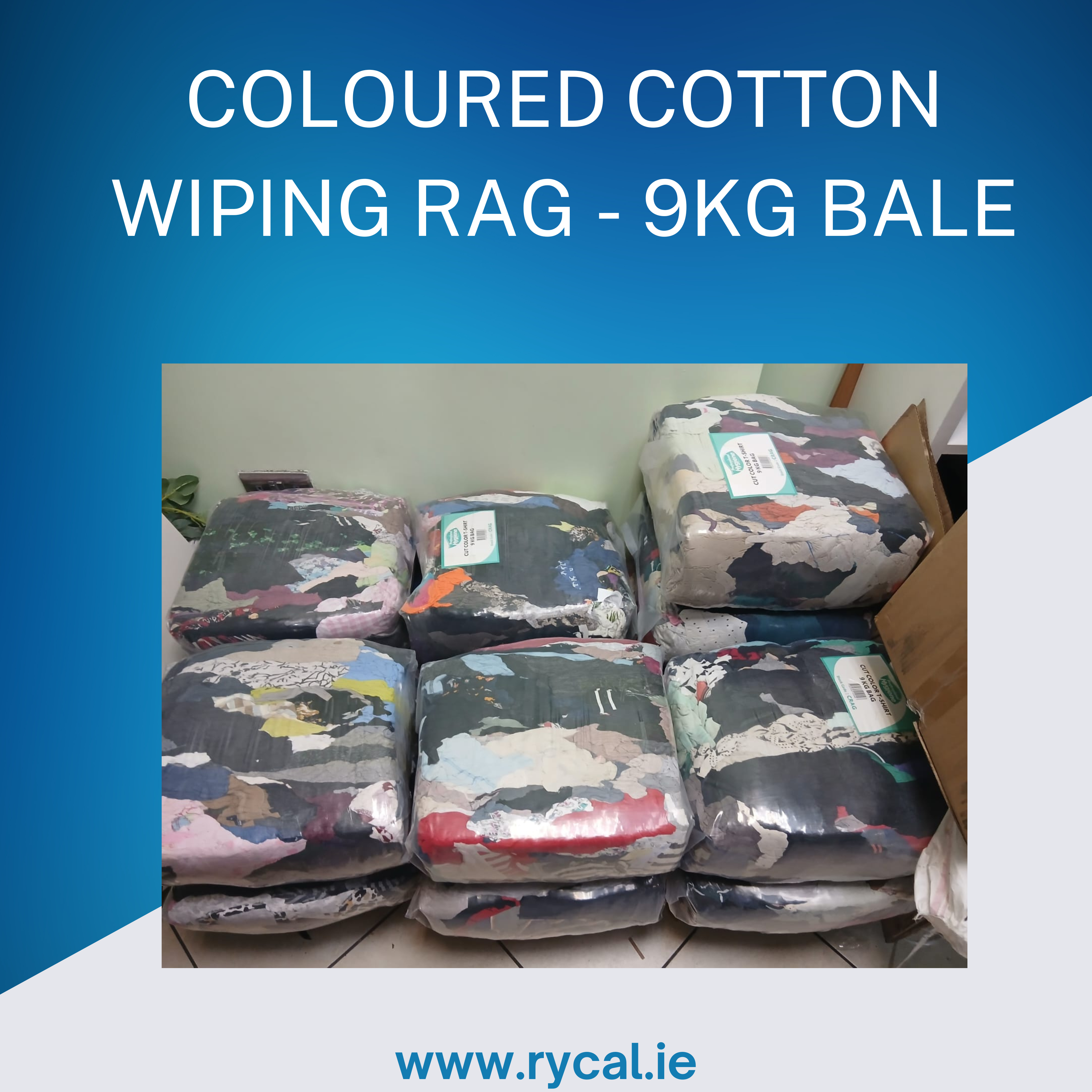 Coloured Cotton Wiping Rags – 9 kg Bale (Pallet of 54) – Rycal